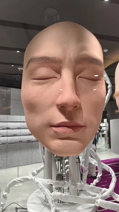 Hyper-realistic robotic head with detailed eyelashes Stock Footage 345335139