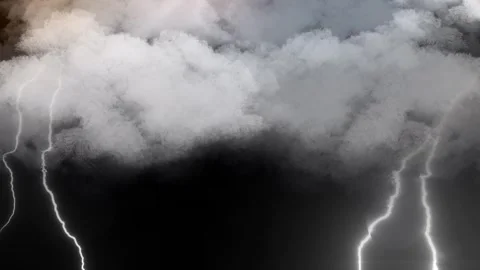Hyper Realistic White Clouds Sky Thunder Lightning Rain 4K Overlay Stock Footage 289914306