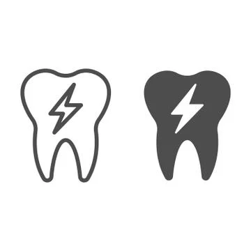 Hyper sensitive tooth line and solid icon. Sick teeth, dental problem and energy Stock Illustration