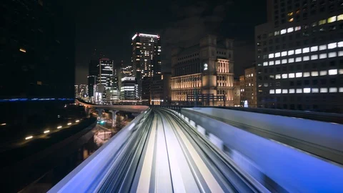 Hyper time lapse of a Train moving, futuristic neon city. Cyber punk theme. 스톡 동영상 124263292