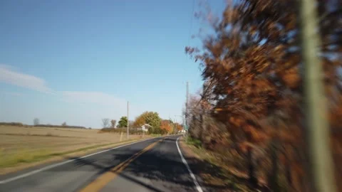 Hyper Timelapse of Fall Colors and River towards Mont-St-Hilaire, Quebec Video stock 224776142