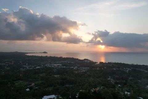 Hyper timelapse sunset drone shot coastal tropical Koh Samui island. clouds Stock Footage 319457646