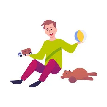 Hyperactive child with ADHD destroys his toys, flat vector illustration isolated Ilustración de archivo