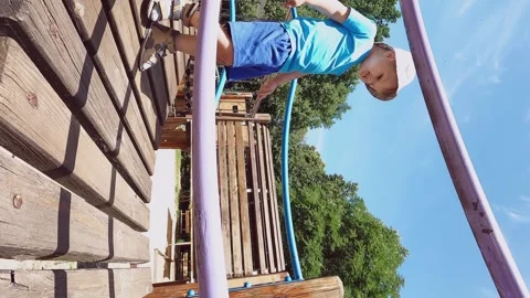 Hyperactive child on the playground. Concepts of injuries, physical development Stock Footage 246644083