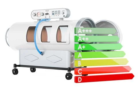 Hyperbaric chamber with energy efficiency chart, 3D rendering Stock Illustration