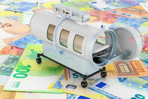 Hyperbaric chamber on the euro background, 3D rendering Stock Illustration
