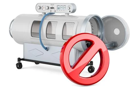 Hyperbaric chamber with forbidden symbol, 3D rendering Stock Illustration
