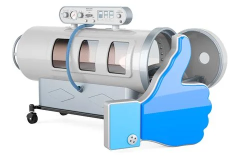 Hyperbaric chamber with like icon, 3D rendering Stock Illustration