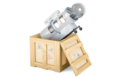 Hyperbaric chamber inside wooden box, delivery concept. 3D rendering Stock Illustration