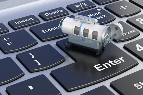 Hyperbaric chamber on laptop keyboard, 3D rendering Stock Illustration