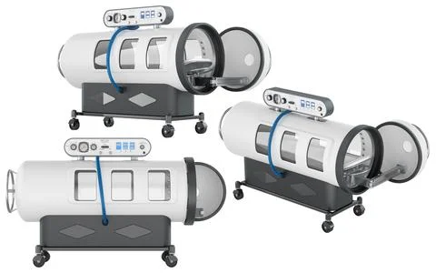 Hyperbaric oxygen chamber, multiple views. 3D rendering Stock Illustration