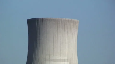 Hyperboloid cooling tower in power plant, detail tilt down Stock Footage 49964410