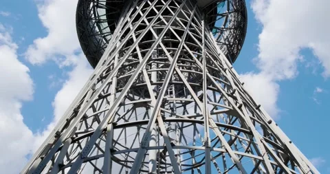 Hyperboloid tower on the sky background Stock Footage 226986354