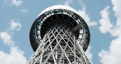 Hyperboloid tower on the sky background Stock Footage 226987176