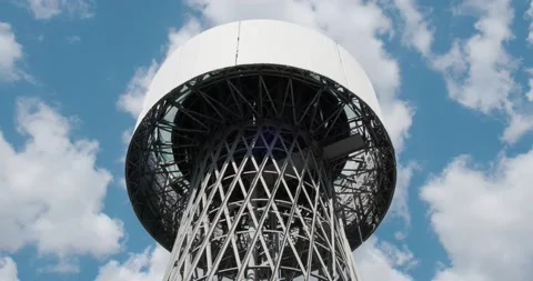 Hyperboloid tower on the sky background Stock Footage 226987712