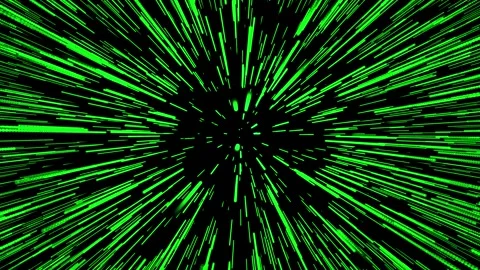 Hyperdrive in green on a black background, stars Stock Footage 169729410