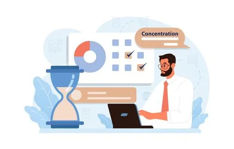 Hyperfocus. Focus and concentration skill. Self-discipline and time イラスト素材