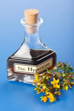 Hypericum plant and extract Stock Photos