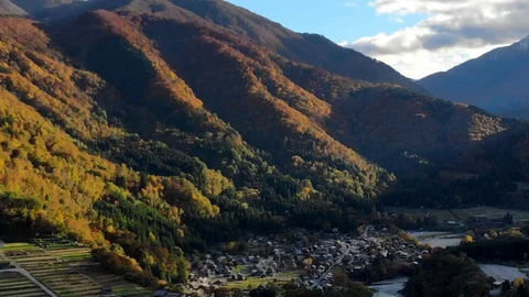 Hyperlapes by Drone shot of Aerial view over Shirakawa-go village. Stock Footage 129285080