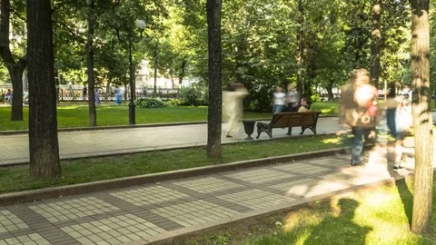 Hyperlaps video of people strolling on a summer day along the Boulevard Stock Footage 77716637