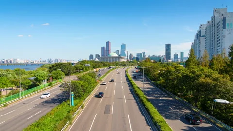 Hyperlapse 4k Traffic car at National Asseembly in Seoul,South Korea Stock Footage 212856427