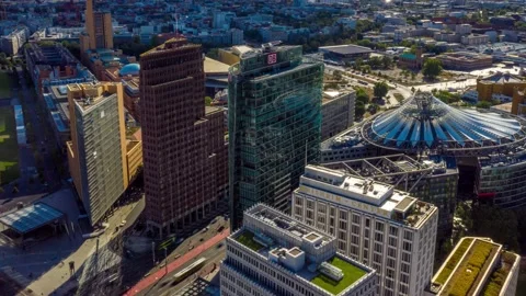 Hyperlapse above Sony Center at Potsdamer Platz in Berlin, Germany. Stockbeeldmateriaal 144716587