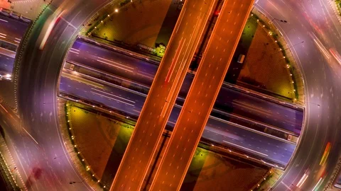 Hyperlapse aerial of a busy circle intersection at night. Stock-Footage 120547229