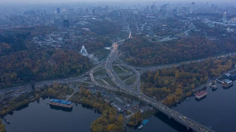 Hyperlapse aerial drone fly around footage of highway junction near Paton Bridg Stock Footage 97272794