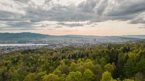 Hyperlapse aerial drone video over the forest above zurich Stock Footage 239900255