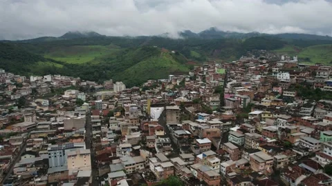 Hyperlapse aerial drone view above a favela or shantytown in Brazil Stock Footage 229424246