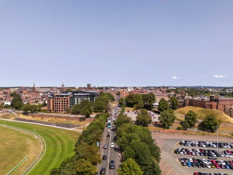 Hyperlapse aerial drone view of roundabout in Chester Stock Footage 315664188