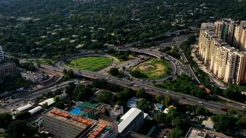 A Hyperlapse aerial shot of the flyover with running traffic in New Delhi Stock Footage 144594695