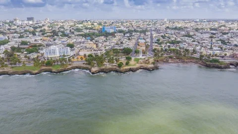 Hyperlapse Aerial Shot of ocean line in Santo Domingo, Dominican Republic Stock Footage 92710845
