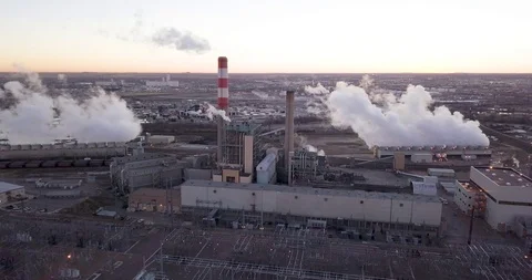 Hyperlapse Aerial Shot Orbiting a Power Plant Stock Footage 100211010