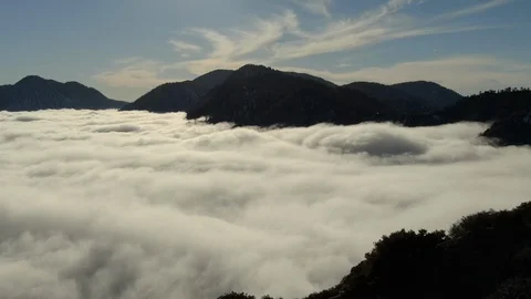 Hyperlapse Aerial Shot Sea Of Clouds And Mountain Peaks Video stock 106598164