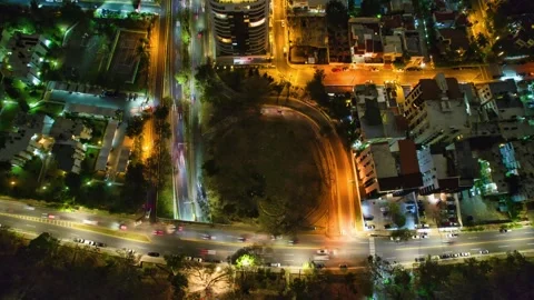 Hyperlapse Aerial Top Down View of Urban Night Traffic and City Infrastructure Stock Footage 335205182