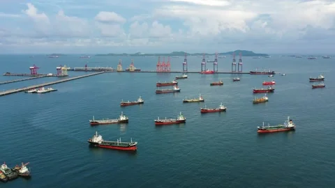 Hyperlapse. Aerial top view of the ship carrying the LPG and oil tanker in the s Stock Footage 132390568