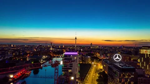 Hyperlapse Aerial view of Berlin skyline with famous TV tower at Alexanderplatz 스톡 동영상 144644526