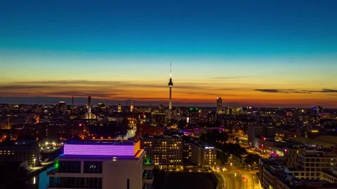 Hyperlapse Aerial view of Berlin skyline with famous TV tower at Alexanderplatz Stock Footage 144644554