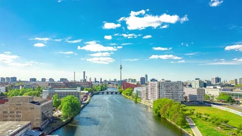 Hyperlapse aerial view of central Berlin on a bright day in Spring, including Stock Footage 144298760