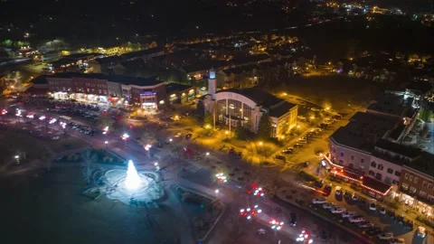 Hyperlapse aerial view of Christmas decorations in Suwanee town center Stock Footage 225832299