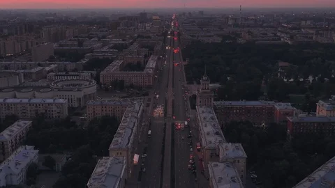Hyperlapse aerial view of drone moving along the evening auto road Stock Footage 113194611