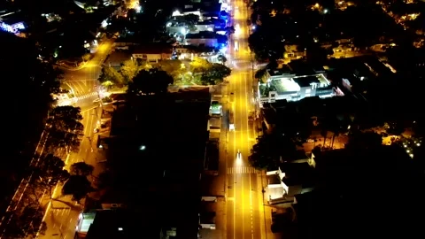 Hyperlapse aerial view flying forward the streets of São Paulo at night Stock Footage 133528704