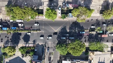 Hyperlapse Aerial view of the KM 6 traffic light intersection in Banjarmasin Stock Footage 345961334