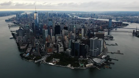 Hyperlapse Aerial view of Lower Manhattan 4K Stock Footage 95807486