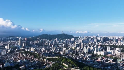 Hyperlapse Aerial View of Naksan Park and Downtown Seoul, South Korea Stock Footage 324769378