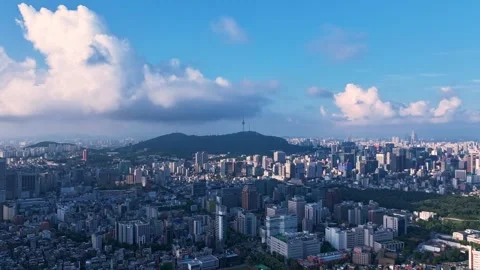 Hyperlapse Aerial View of Naksan Park and Downtown Seoul, South Korea Stock Footage 324769379