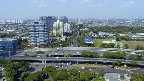 HYPERLAPSE Aerial View of Pancoran Area Jakarta Cityscape with Blue Sky 스톡 동영상 92376012