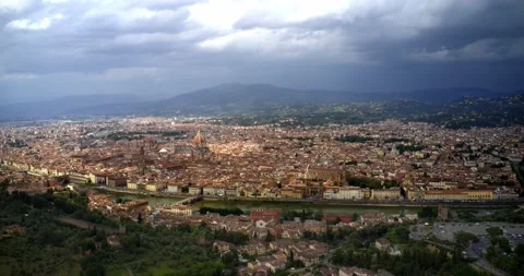 Hyperlapse Aerial View Of Panorama Of Florence, Italy. Beautiful Cityscape, Stock Footage 147032004