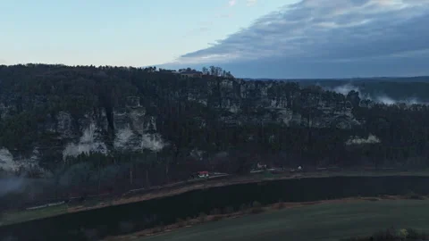 Hyperlapse - Aerial view of scenery in the Saxon Switzerland Stock Footage 341409470